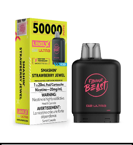Flavour Beast Level X G2 Ultra Smashin’ Strawberry Jewel Iced 50k Puffs Pod (Provincial)