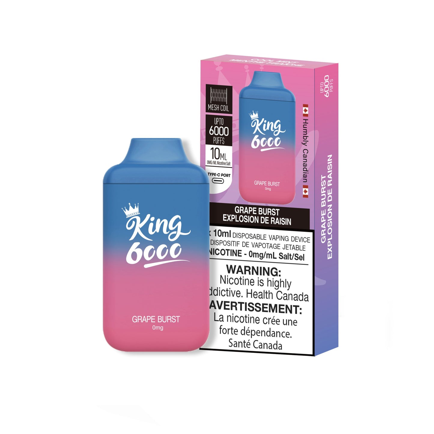 King vape 6000 Grape Burst 0mg/ml disposable (Provincial)