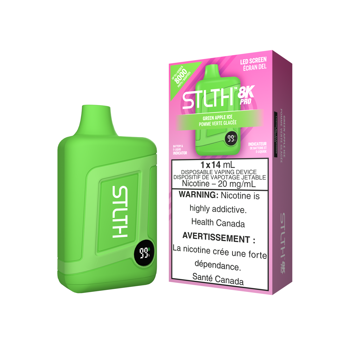Stlth 8kPro Green Apple Ice 20mg disposable (Provincial)