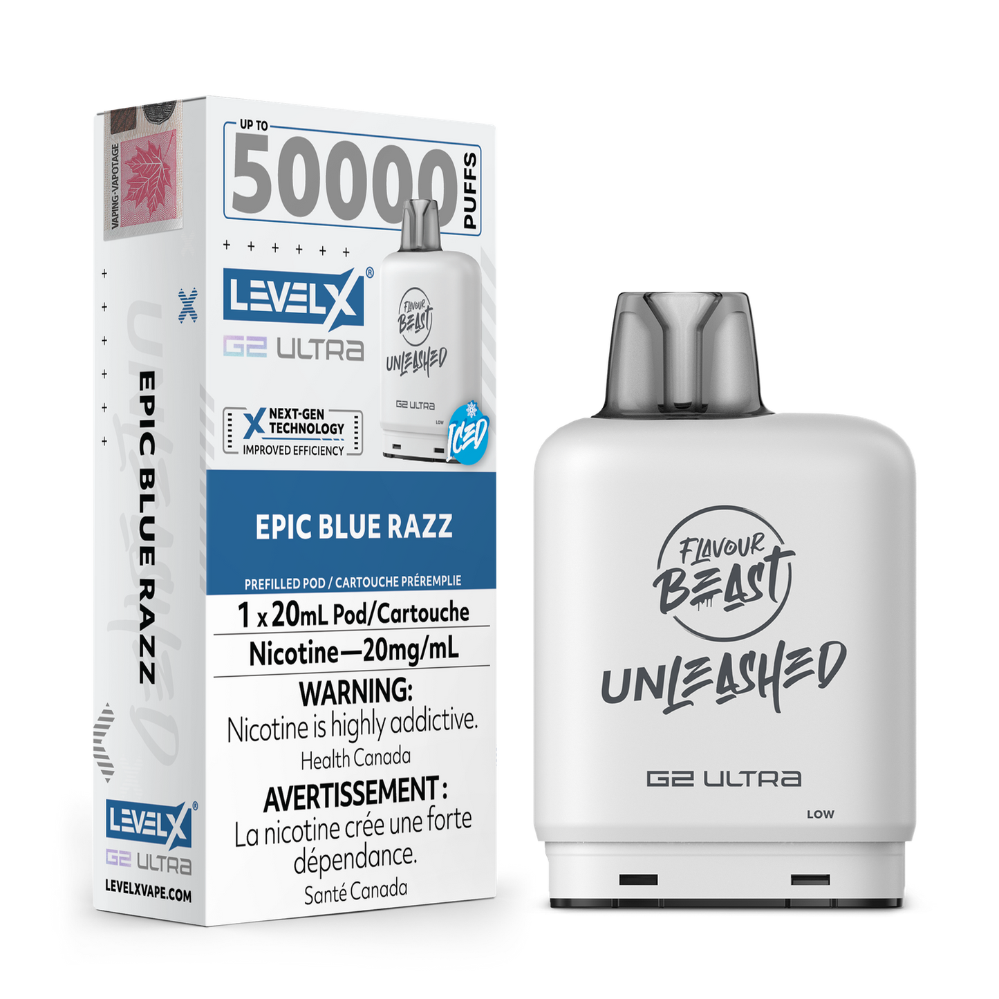 Flavour Beast Unleashed Level X G2 Ultra Epic Blue Razz Iced 50k Puffs Pod (Provincial)