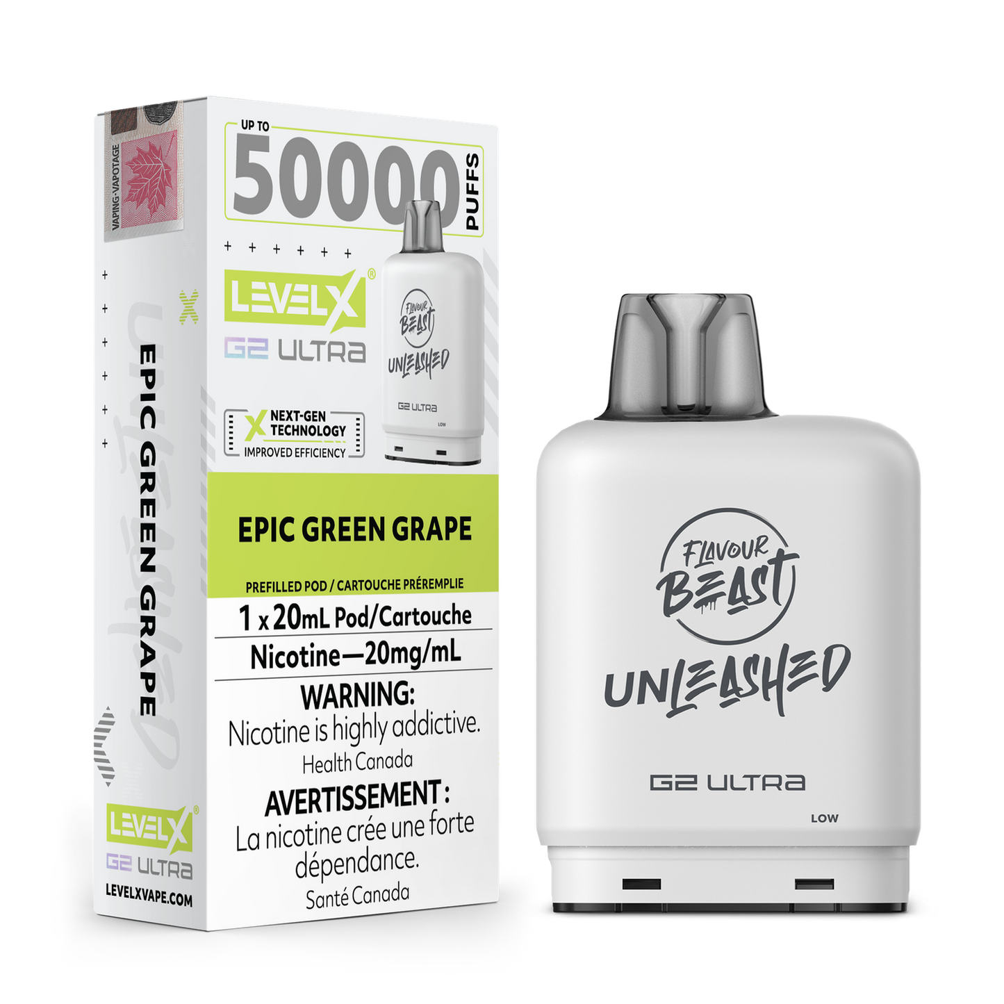 Flavour Beast Unleashed Level X G2 Ultra Epic Green Grape 50k Puffs Pod (Provincial)