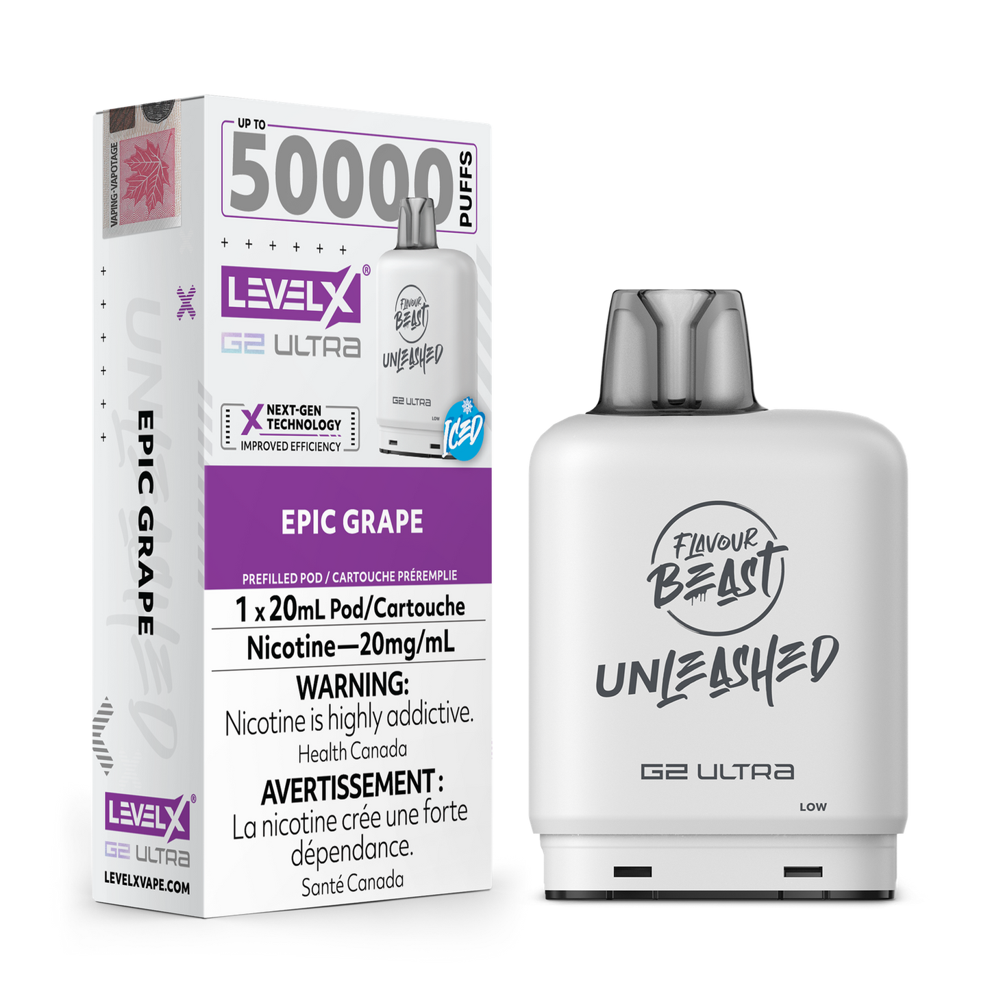 Flavour Beast Unleashed Level X G2 Ultra Epic Grape Iced 50k Puffs Pod (Provincial)