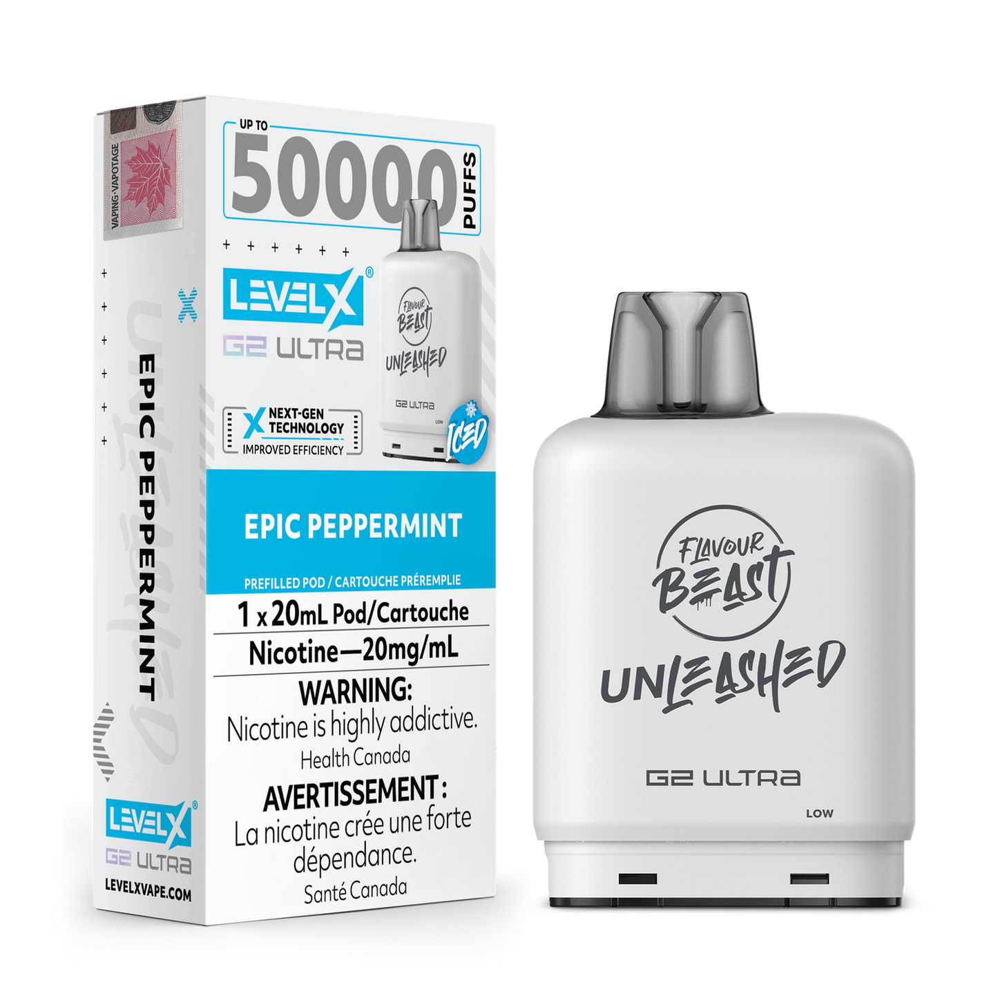 Flavour Beast Unleashed Level X G2 Ultra Epic Peppermint Iced 50k Puffs Pod (Provincial)