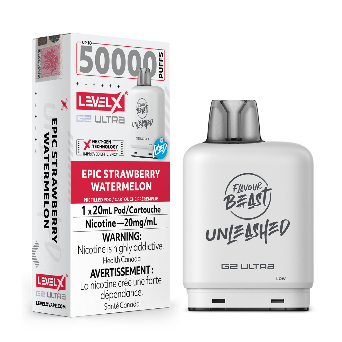 Flavour Beast Unleashed Level X G2 Ultra Epic Strawberry Watermelon Iced 50k Puffs Pod (Provincial)