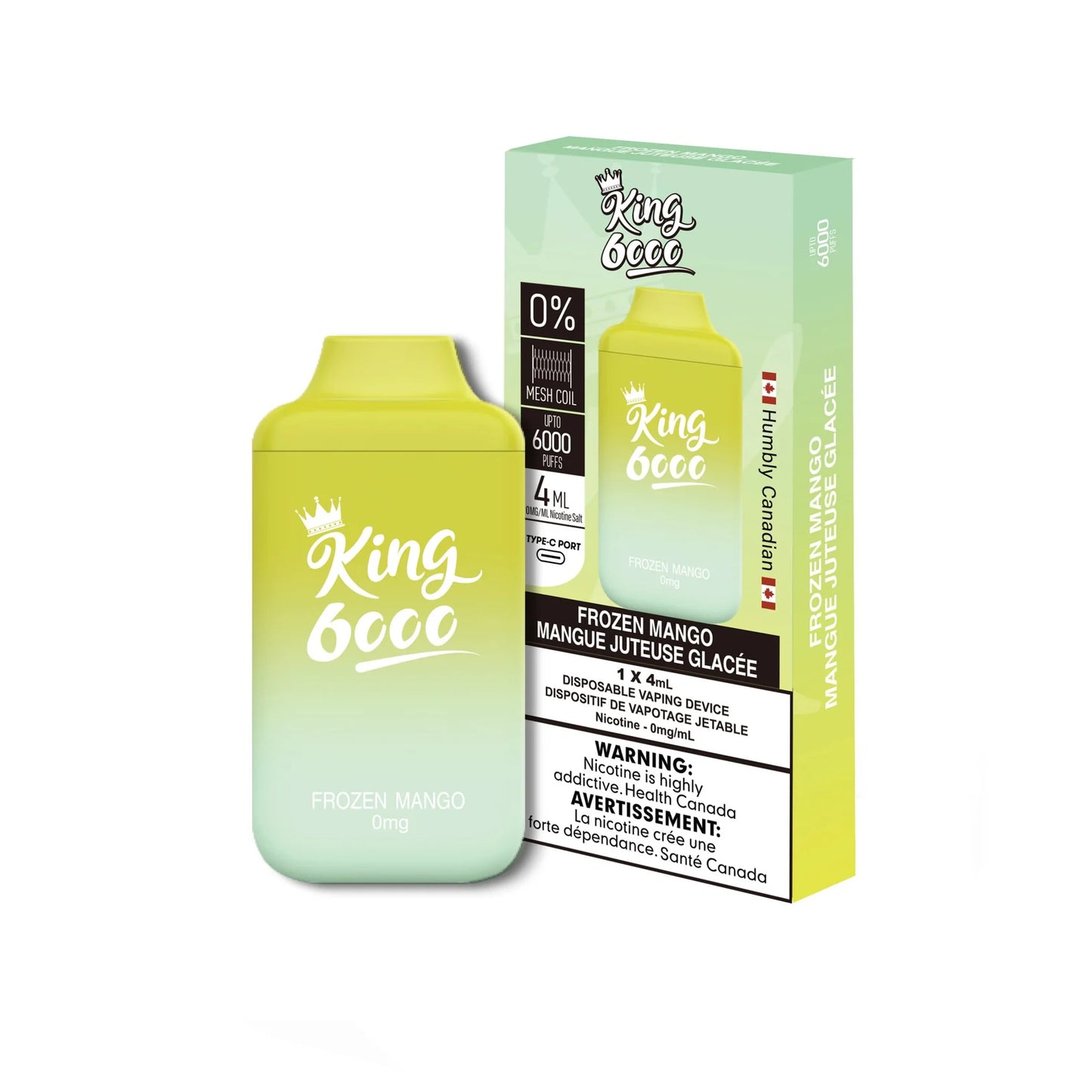 King Vape 6000 Zero Bar Frozen Mango 0mg/ml Disposable (Provincial)