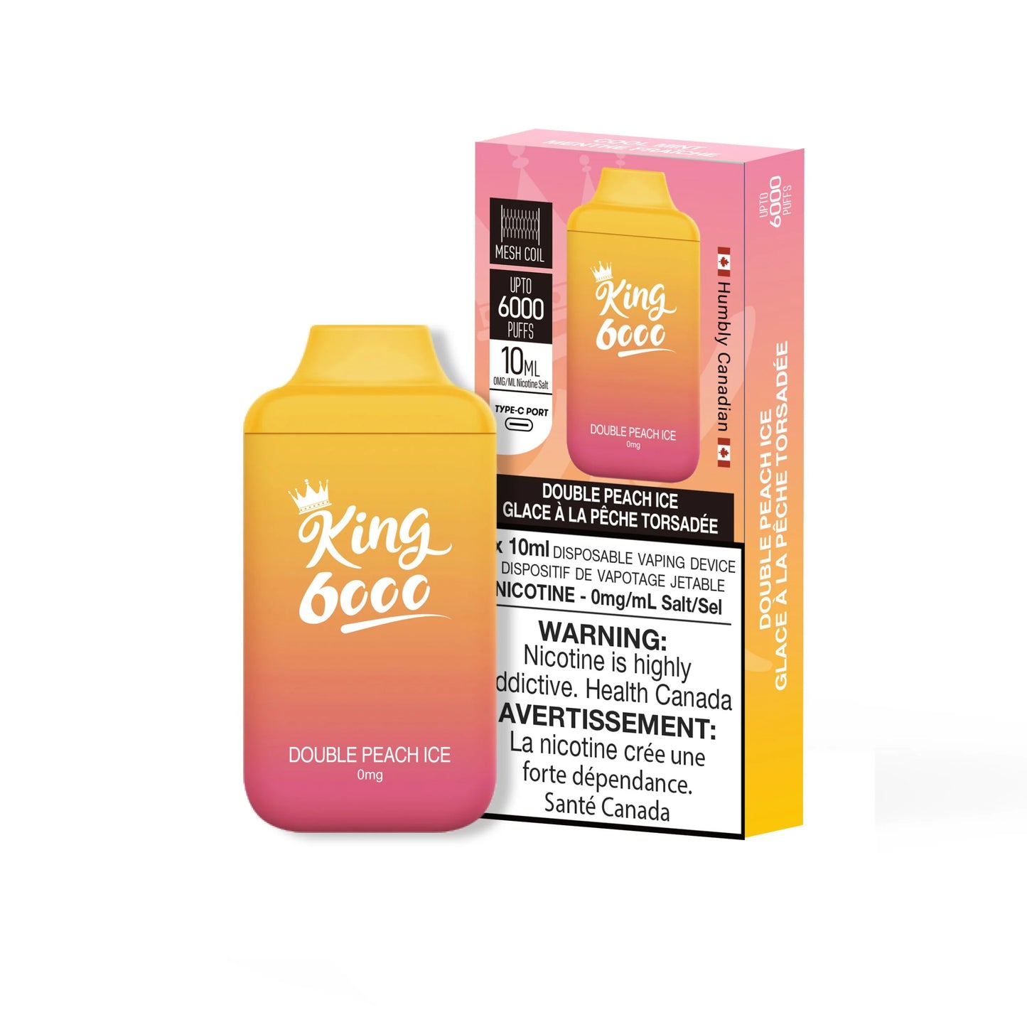 King Vape 6000 Zero Bar Double Peach Ice 0mg/ml Disposable (Provincial)