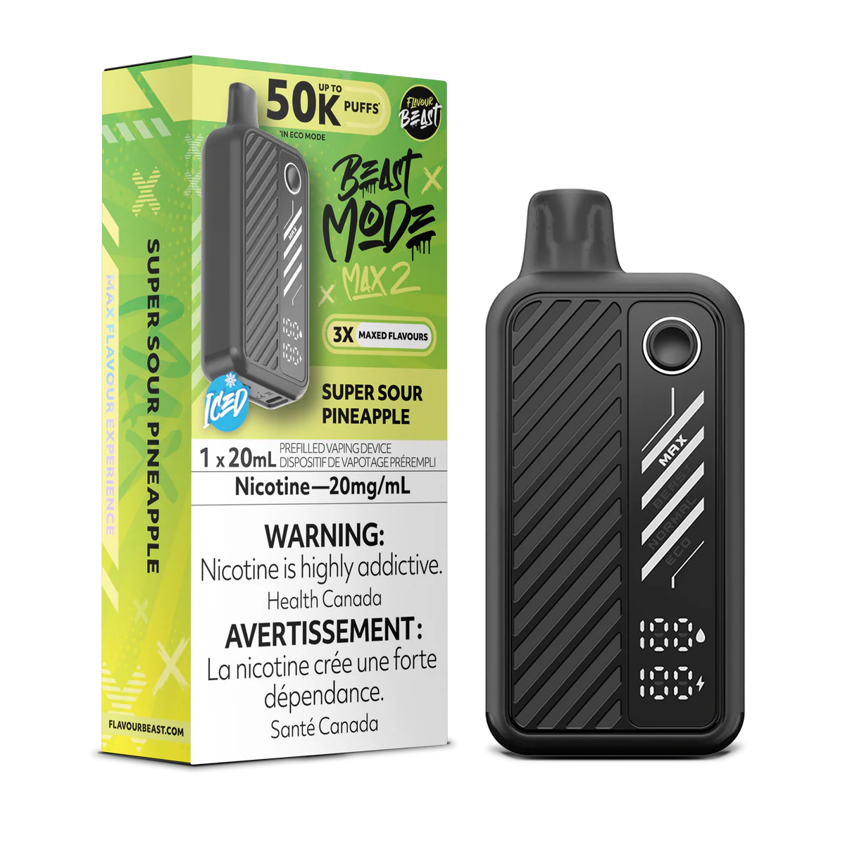 Flavour Beast Mode Max2 50K Super Sour Pineapple Iced 20mg disposable (Provincial)