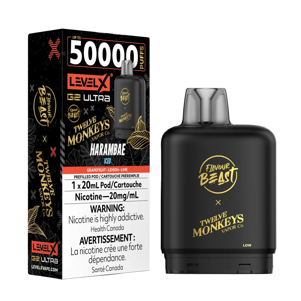 Flavour Beast x Twelve Monkeys Level X G2 Ultra Pod 50k Harambae Iced 20mg/ml (Provincial)
