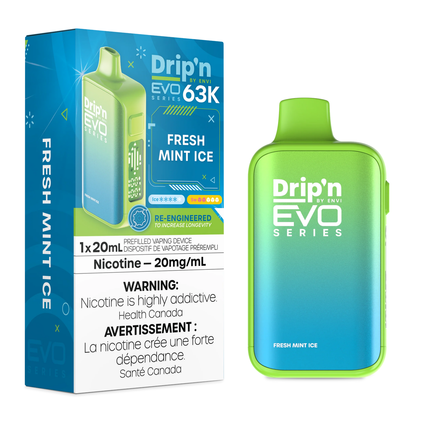 Drip’n EVO 63K Fresh Mint Ice 20mg/ml Disposable (Provincial)