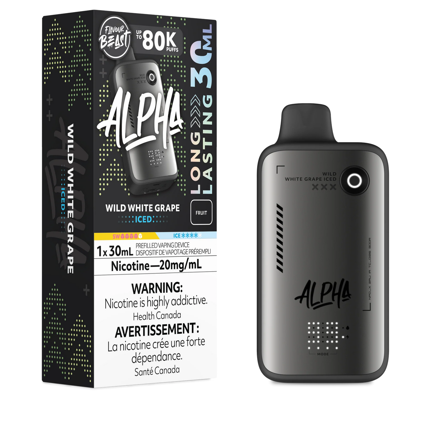 Flavour Beast Alpha 80k Wild White Grape Iced 20mg/30mL Disposable (Provincial)
