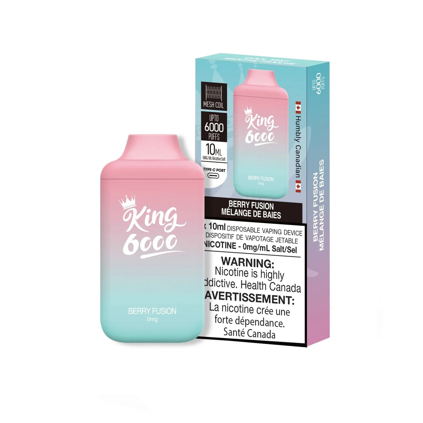 King Vape 6000 Zero Bar Berry Fusion 0mg/ml Disposable (Provincial)