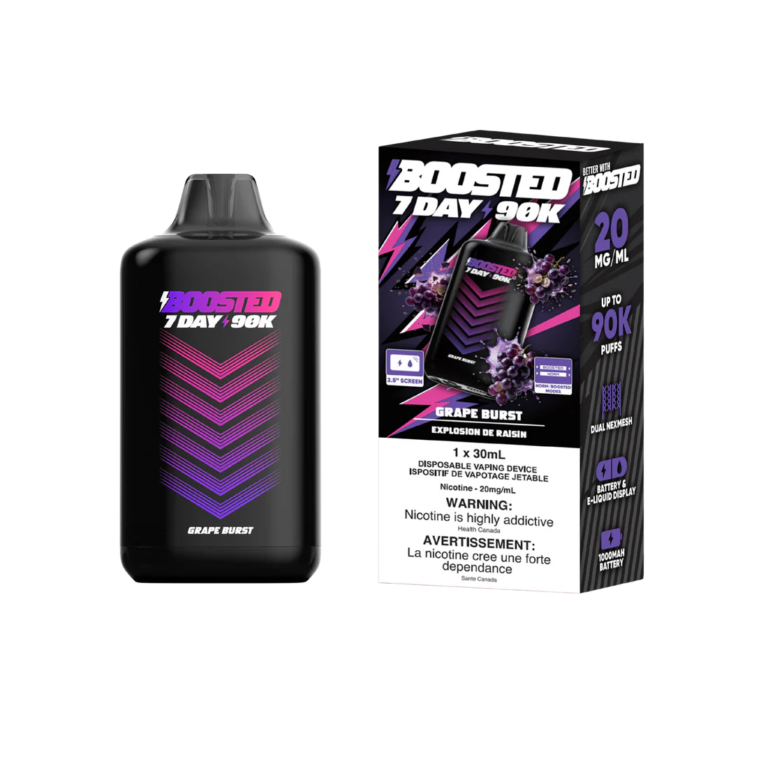 Boosted 7days 90k Grape Burst 20mg disposable (Provincial)