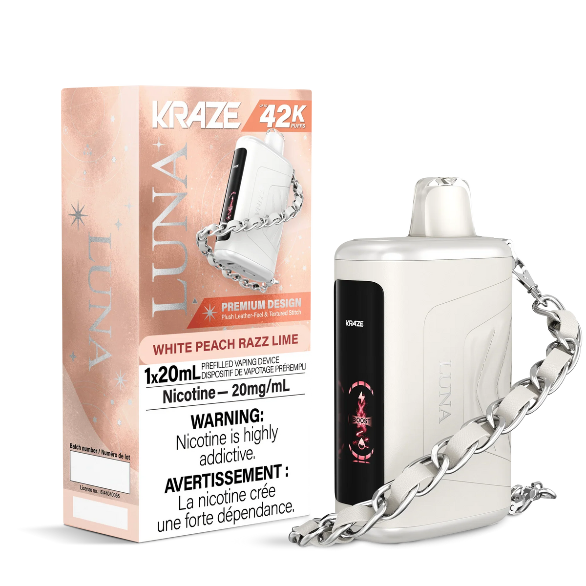 Kraze Luna 42K White Peach Razz Lime 20mg disposable (Provincial)