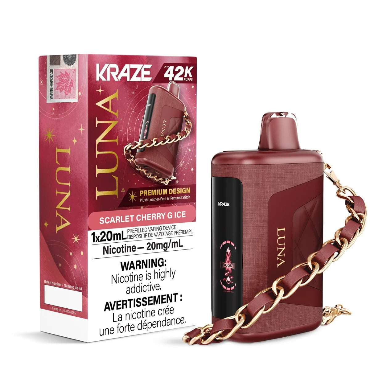 Kraze Luna 42K Scarlet Cherry G Ice 20mg disposable (Provincial)