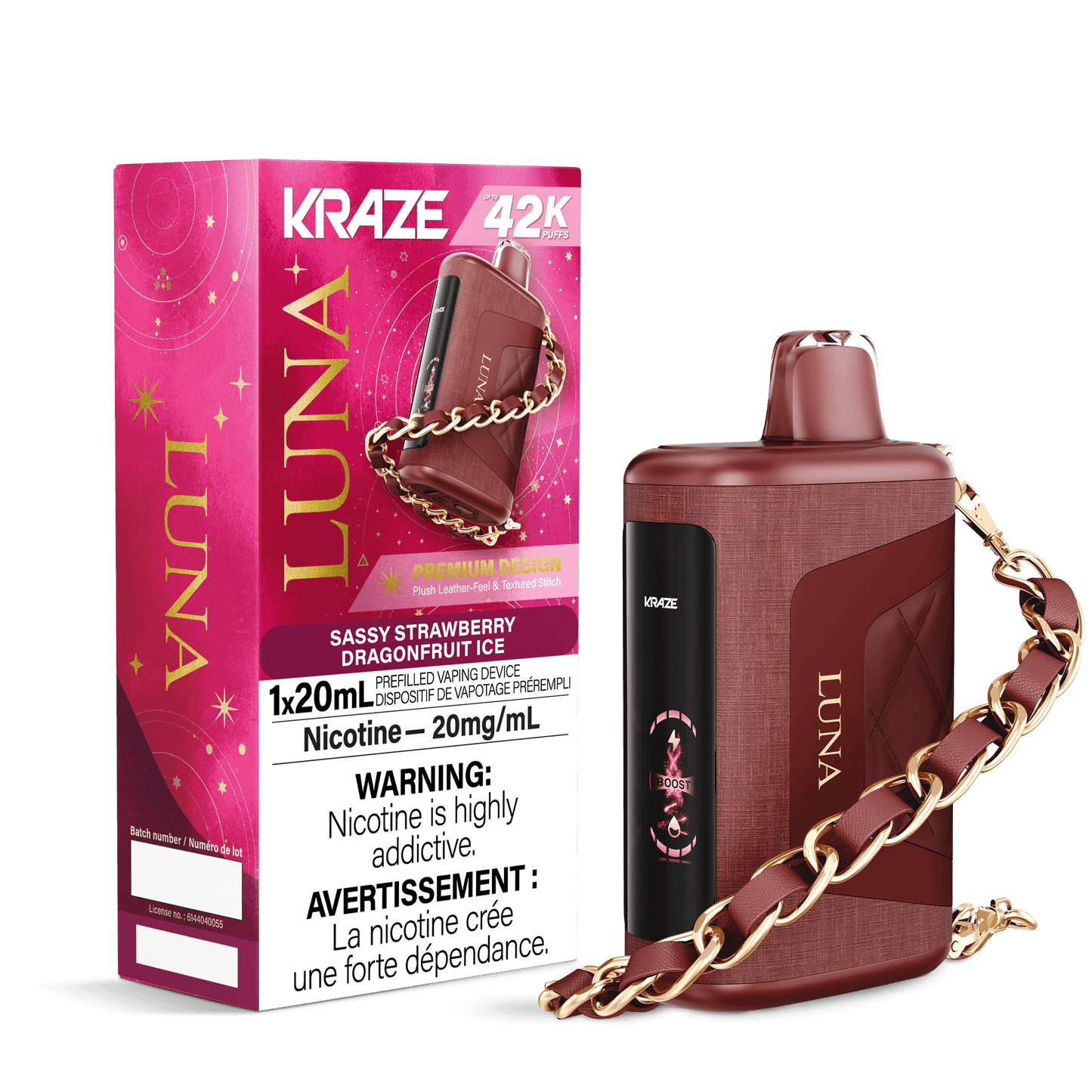 Kraze Luna 42K Sassy Strawberry Dragonfruit Ice 20mg disposable (Provincial)