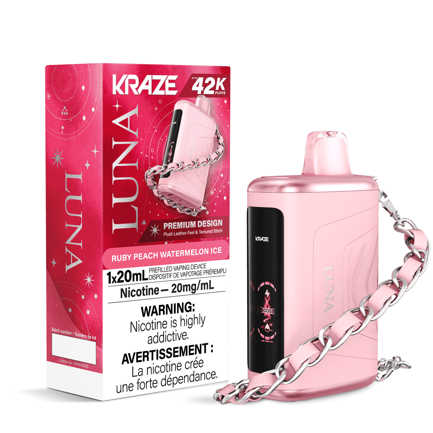 Kraze Luna 42K Ruby Peach Watermelon Ice 20mg disposable (Provincial)
