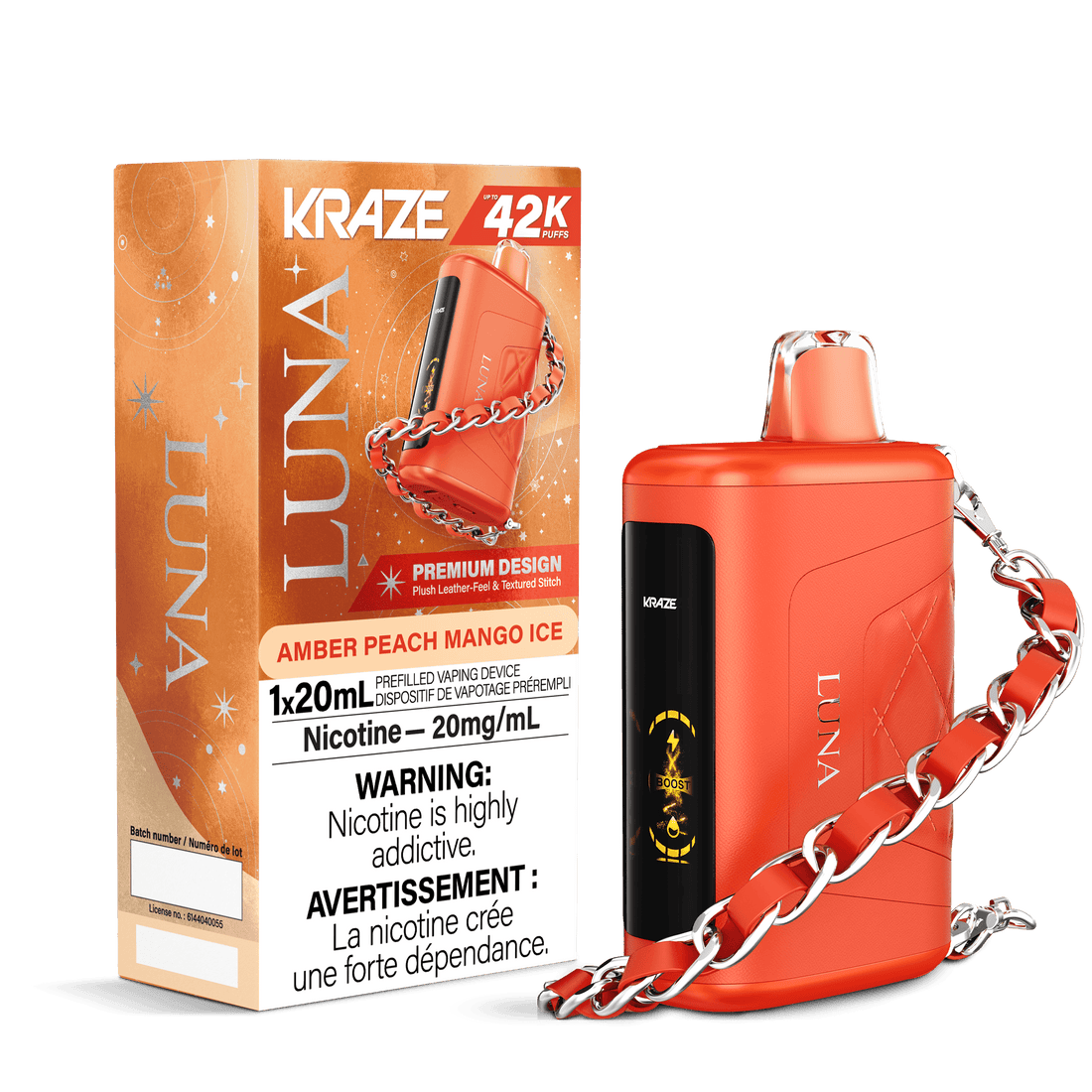 Kraze Luna 42K Amber Peach Mango Ice 20mg disposable (Provincial)