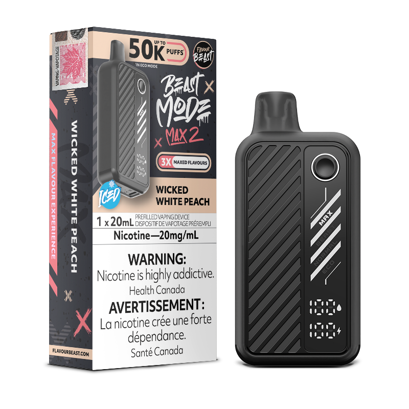 Flavour Beast Mode Max2 50k Wicked White Peach Iced 20mg disposable (Provincial)