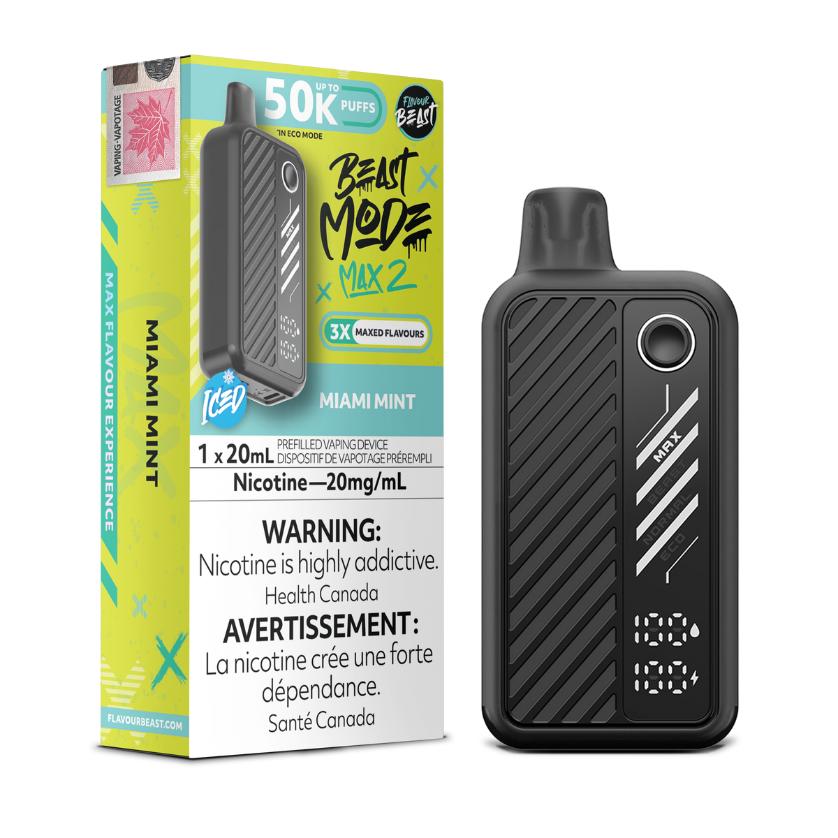 Flavour Beast Mode Max2 50k Miami Mint Iced 20mg disposable (Provincial)
