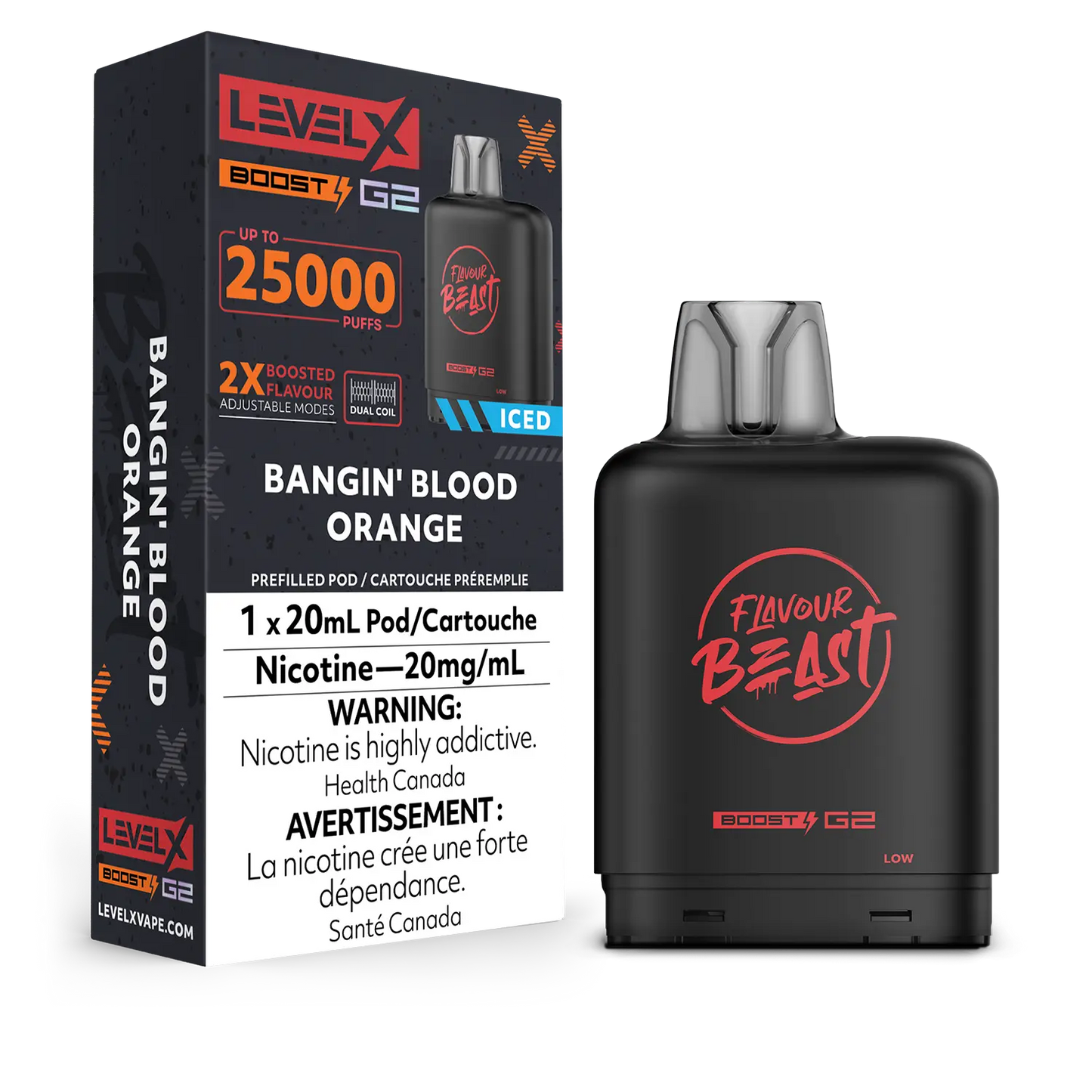 Flavour Beast LevelX Boost Pod G2 25K Bangin’ Blood Orange Iced 20mg( Provincial)
