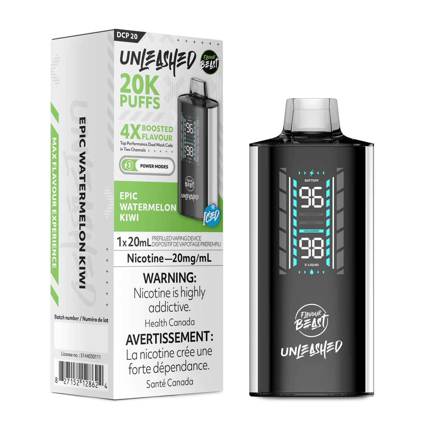 Flavour Beast Unleashed 20K Epic Watermelon Kiwi Iced 20mg disposable (Provincial)