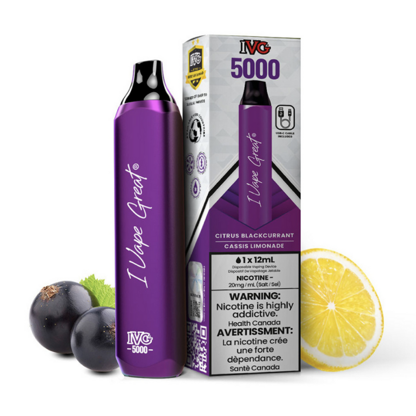 Ivg 5000 Citrus Blackcurrant 20mg/mL disposable(Provincial)