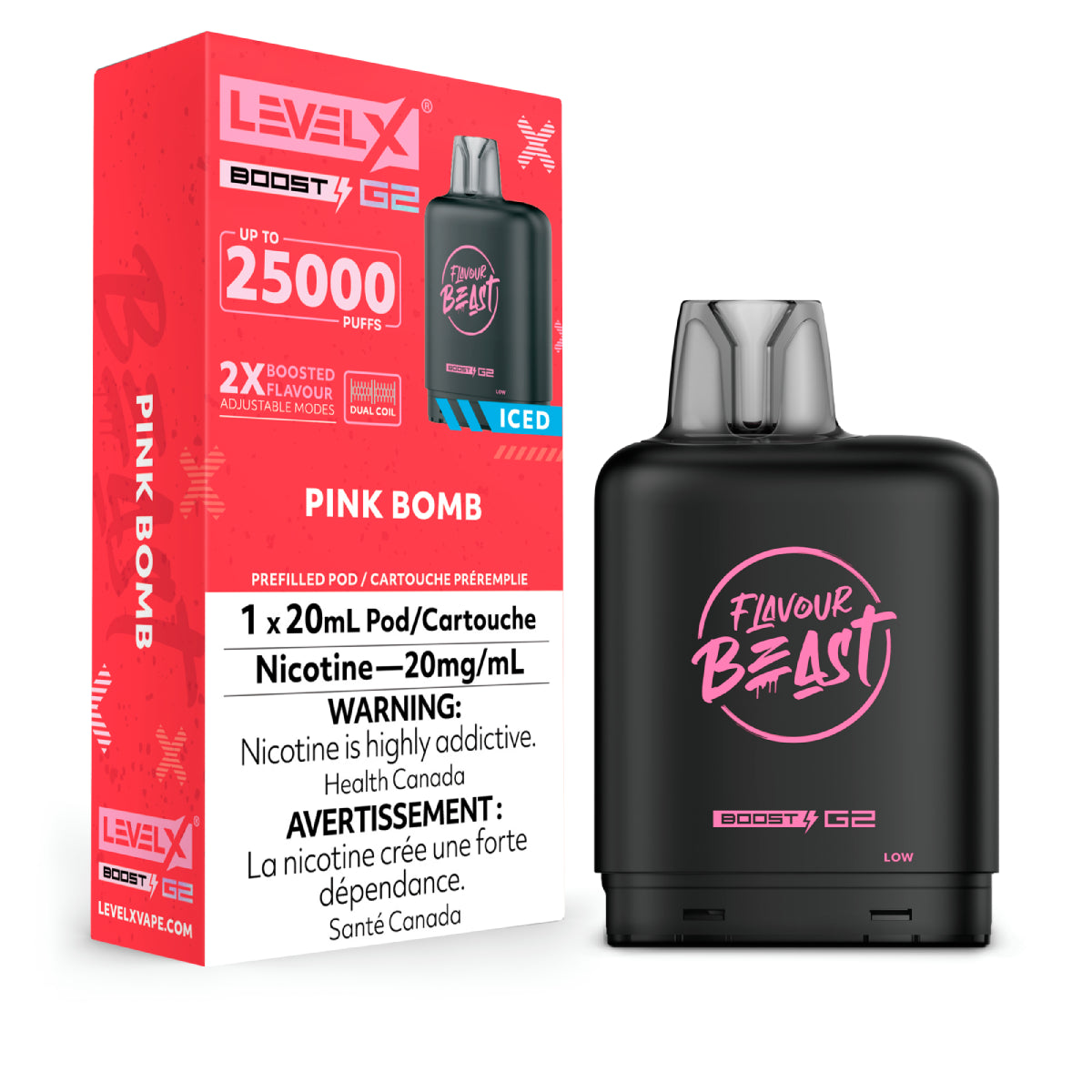 Flavour Beast LevelX Boost Pod G2 25K Pink Bomb Iced 20mg (Provincial)