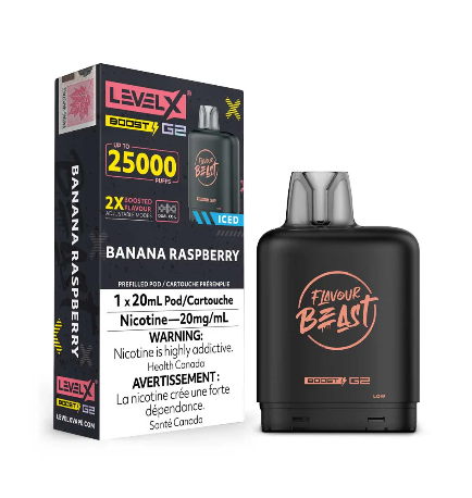 Flavour Beast LevelX Boost Pod G2 25K Banana Raspberry Iced 20mg (Provincial)