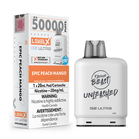 Flavour Beast Unleashed Level X G2 Ultra Epic Peach Mango Iced 50k Puffs Pod (Provincial)