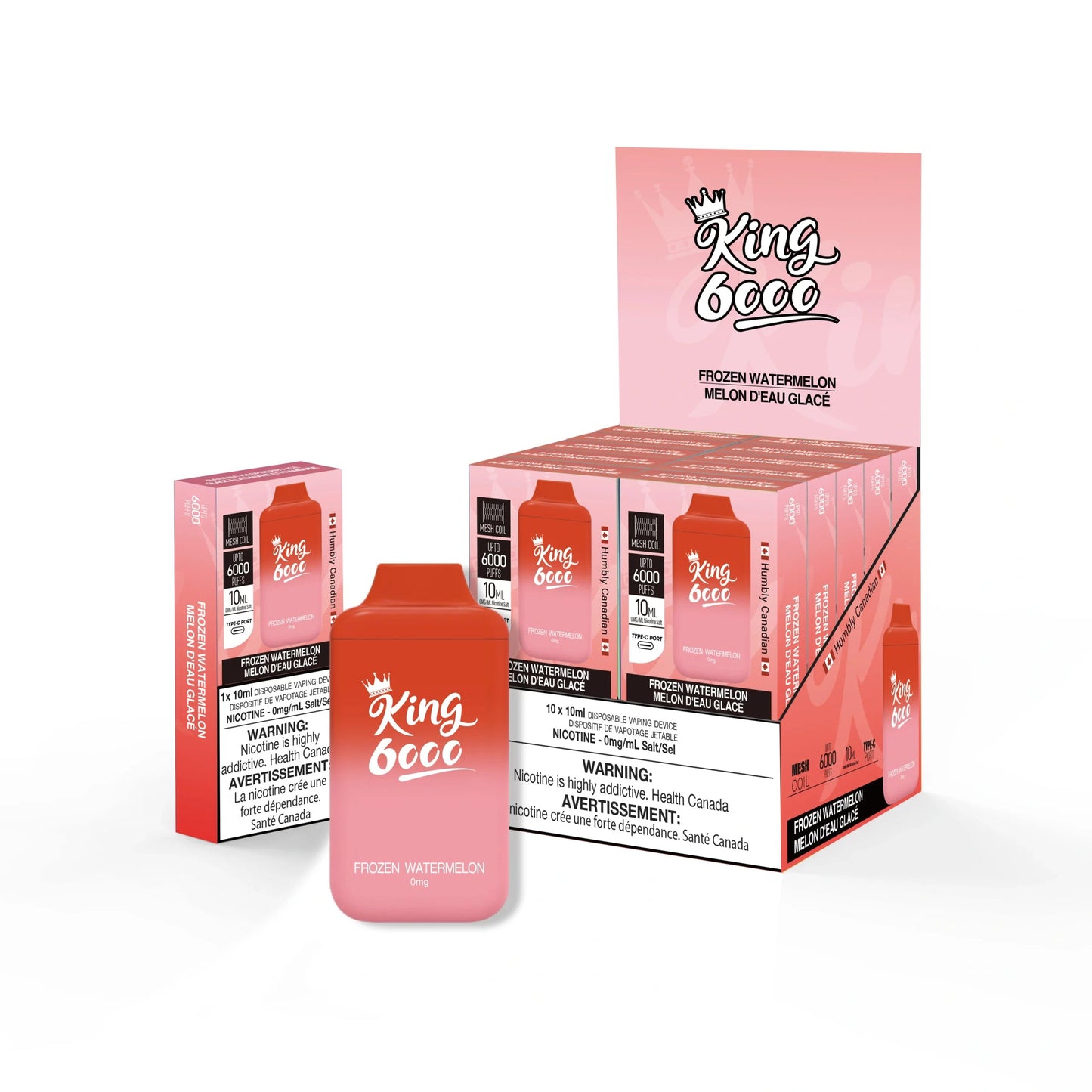 King vape 6000 Frozen Watermelon 0mg/ml disposable (Provincial)