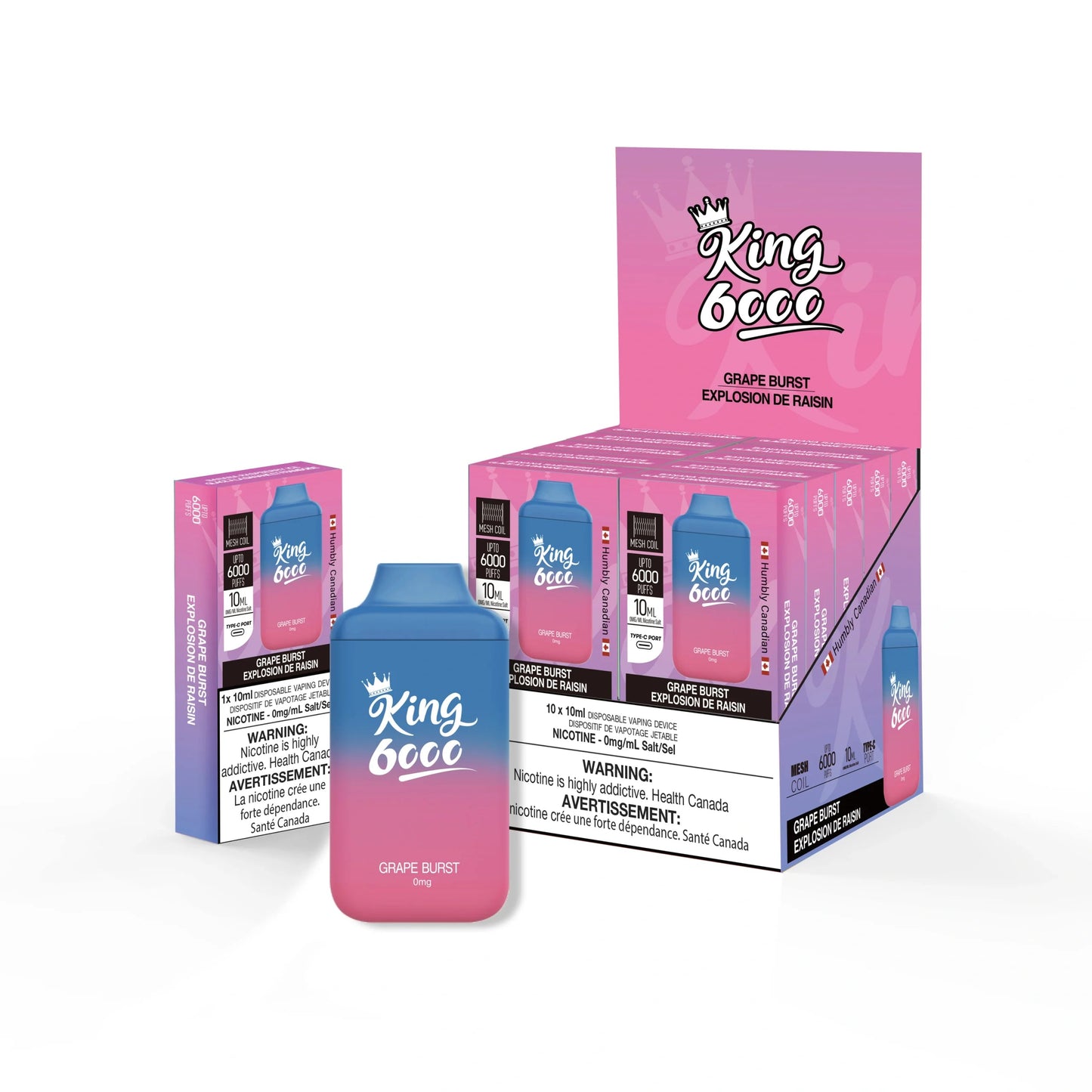 King Vape 6000 Zero Bar Grape Burst 0mg/ml Disposable (Provincial)