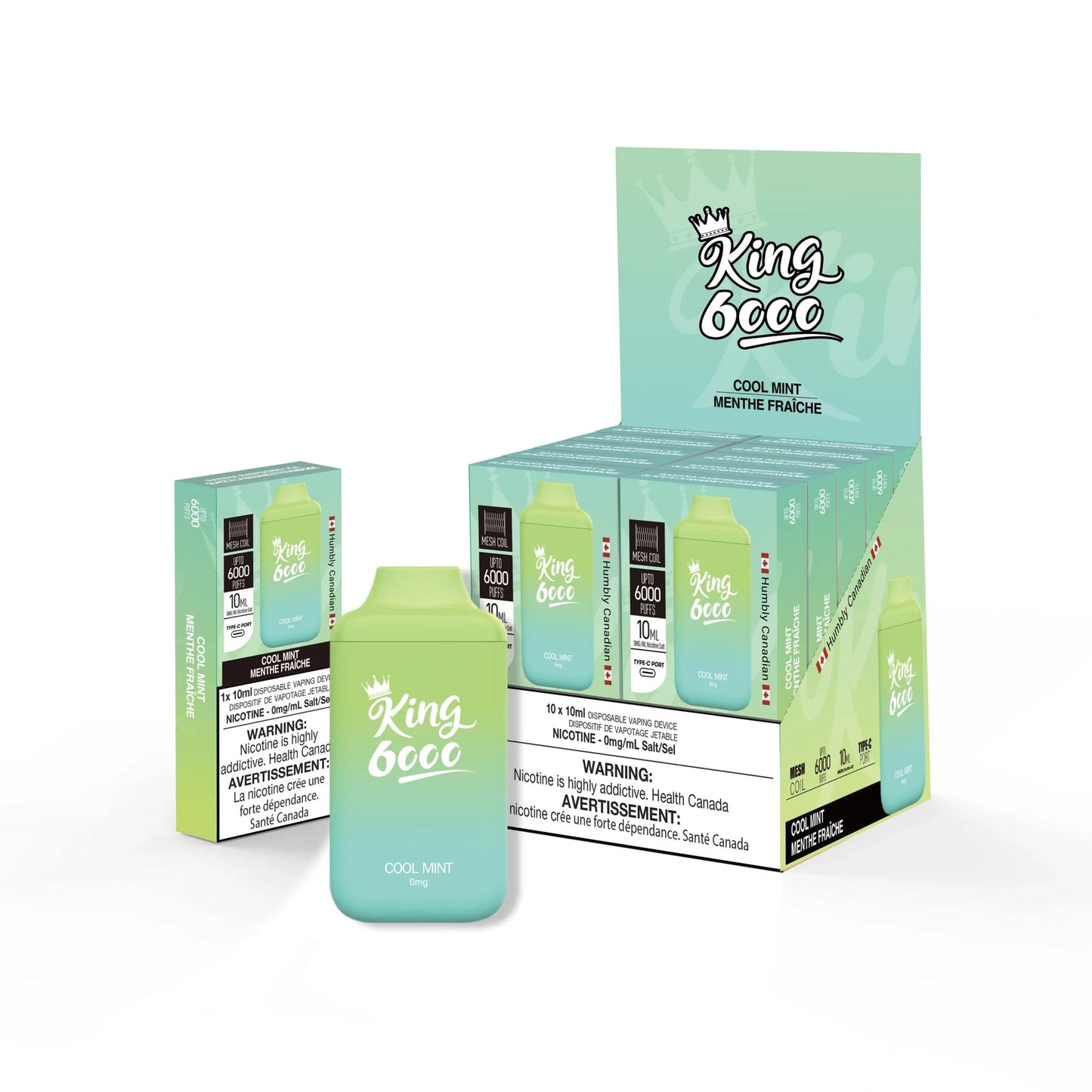 King Vape 6000 Zero Bar Cool Mint 0mg/ml Disposable (Provincial)