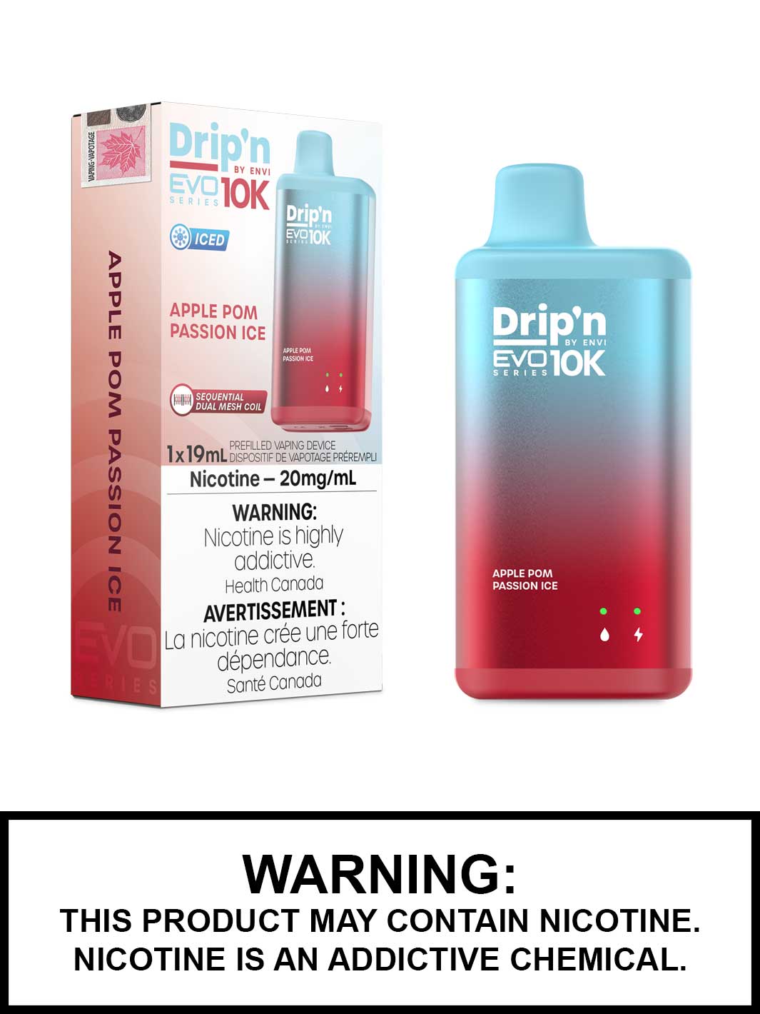 Drip’n EVO 10K Apple Pom Passion Ice 20mg/mL disposable (Provincial)