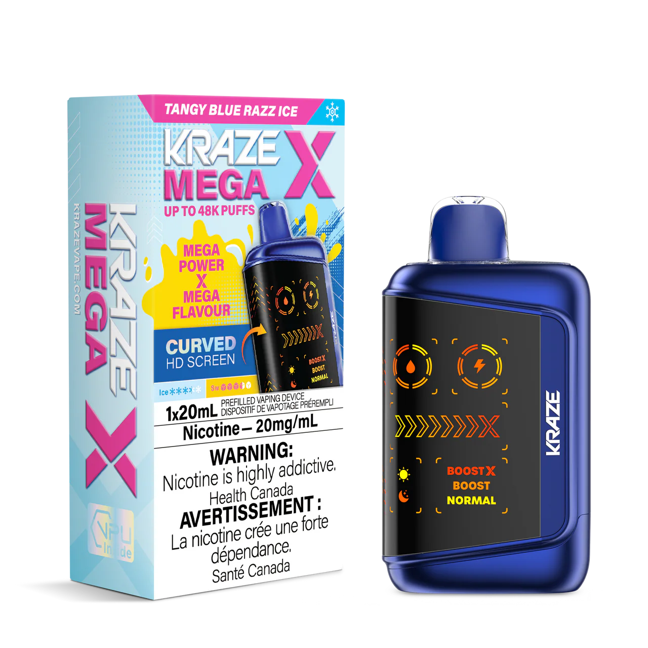 Kraze Mega X 48K Tangy Blue Razz Ice 20mg/mL Disposable (Provincial)