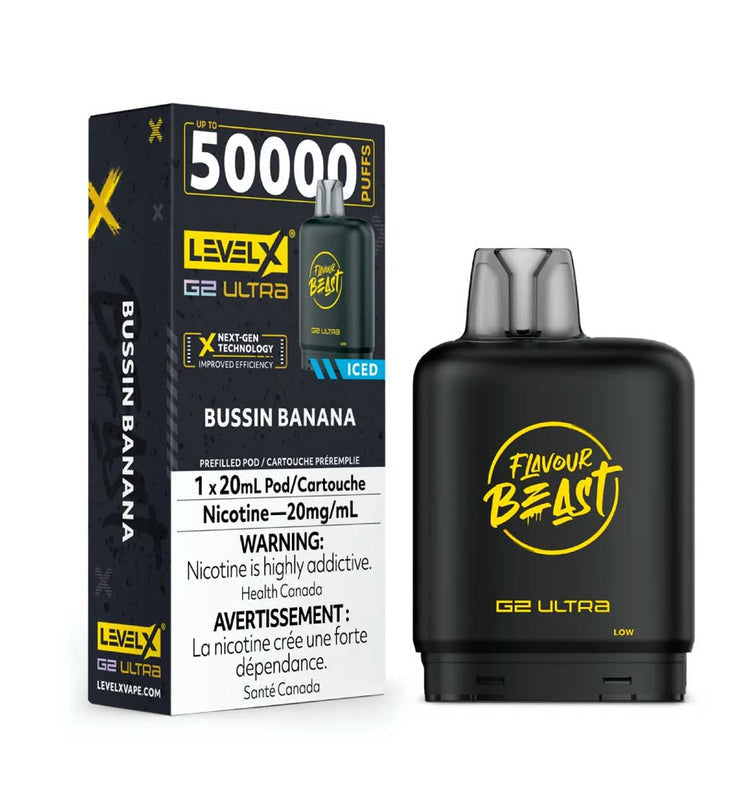 Flavour Beast Level X G2 Ultra Bussin Banana Iced 50k Puffs Pod (Provincial)