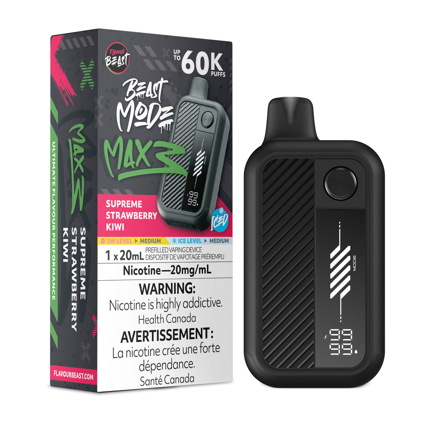 Flavour Beast Mode Max 3 60K Supreme Strawberry Kiwi Iced 20mg/mL disposable (Provincial)