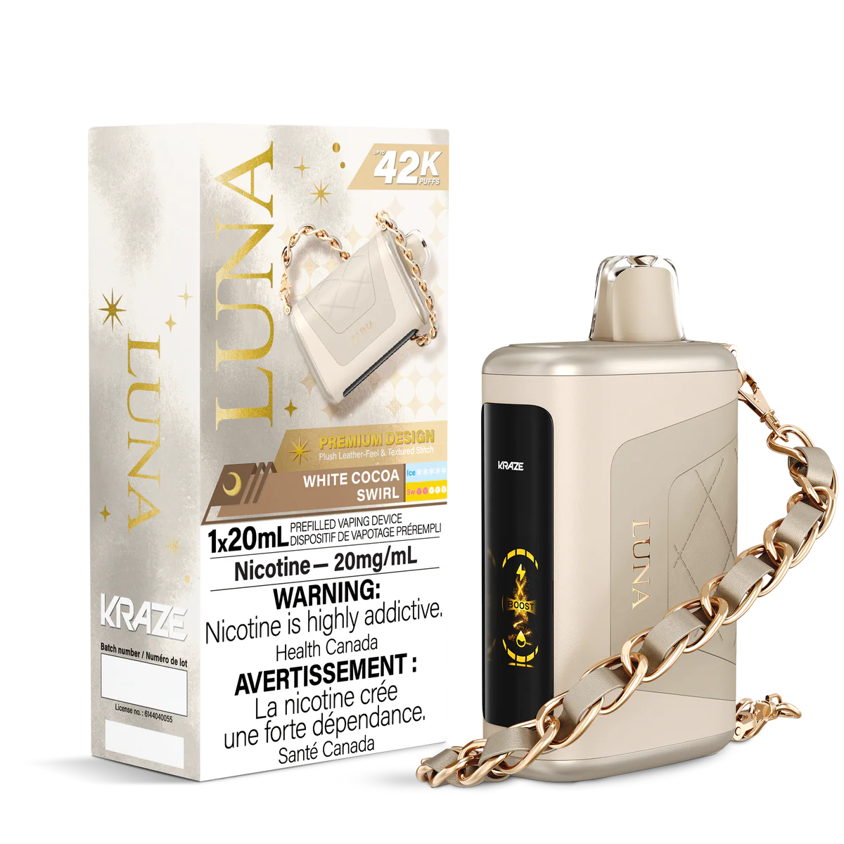 Kraze Luna 42K White Cocoa Swirl 20mg disposable (Provincial)