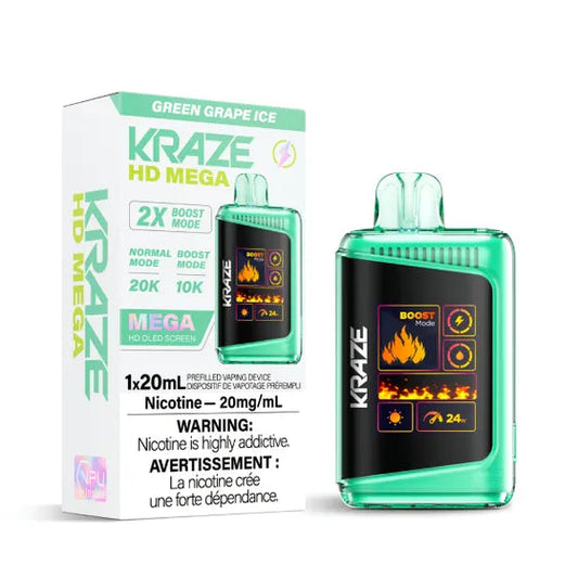 Kraze HD Mega 20K Green Grape Ice 20mg disposable (Provincial)
