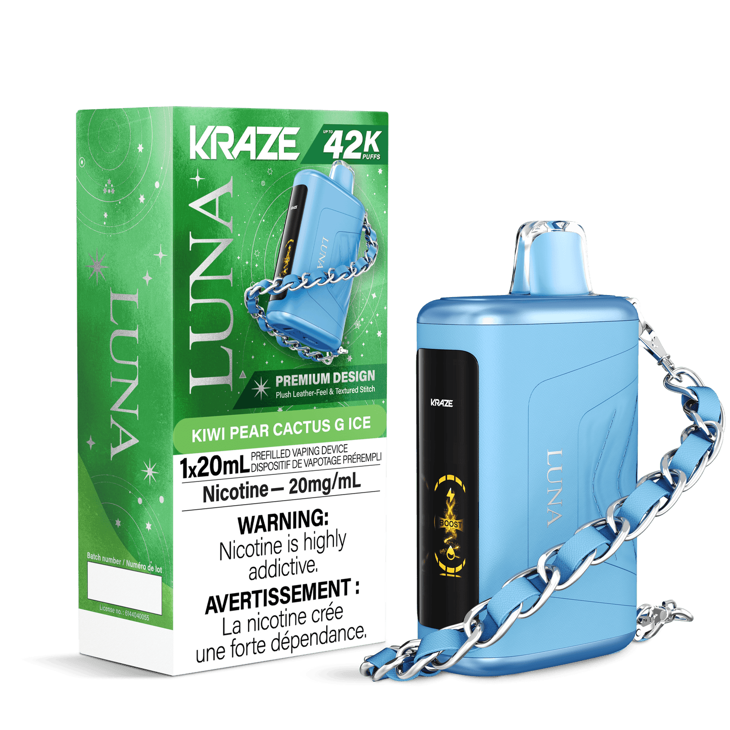 Kraze Luna 42K Kiwi Pear Cactus G Ice 20mg disposable (Provincial)
