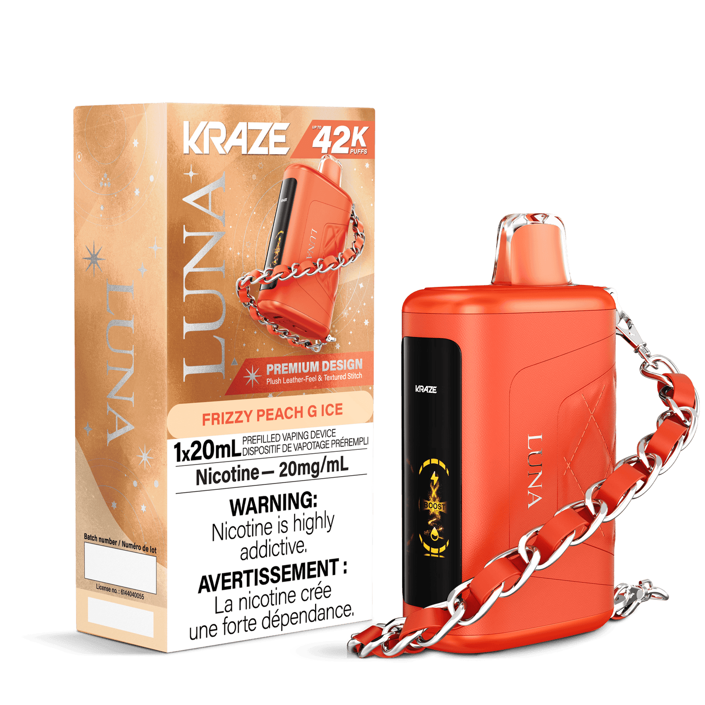 Kraze Luna 42K Frizzy Peach G Ice 20mg disposable (Provincial)