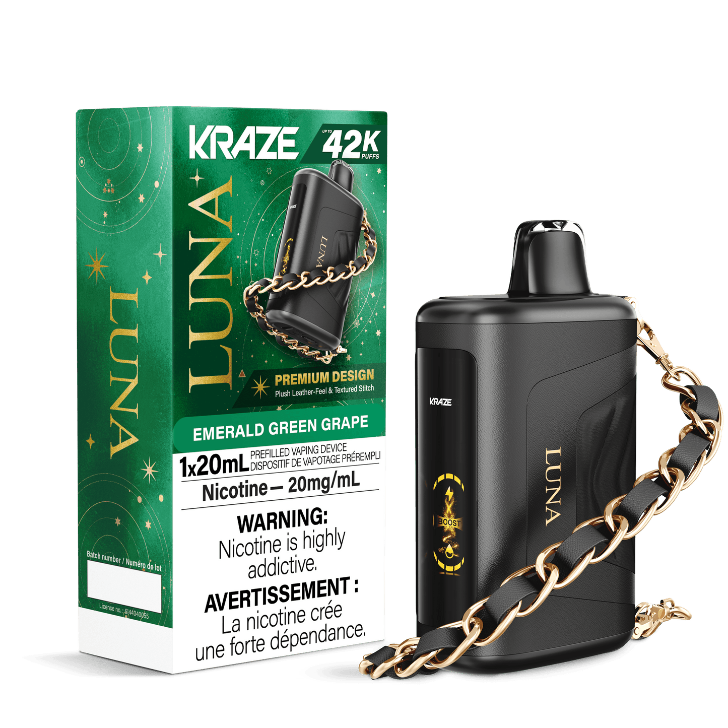 Kraze Luna 42K Emerald Green Grape 20mg disposable (Provincial)