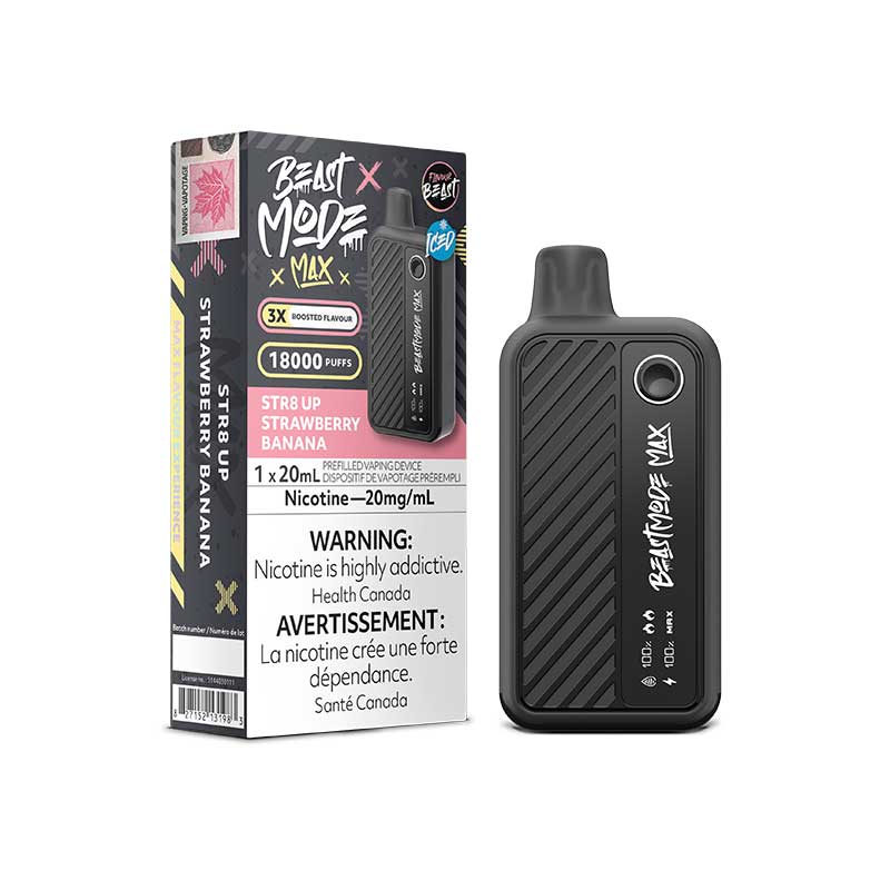 Flavour Beast Mode Max 18k Str8 Up Strawberry Banana Iced 20mg disposable (Provincial)