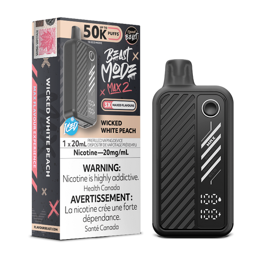Flavour Beast Mode Max2 50k Wicked White Peach Iced 20mg disposable (Provincial)
