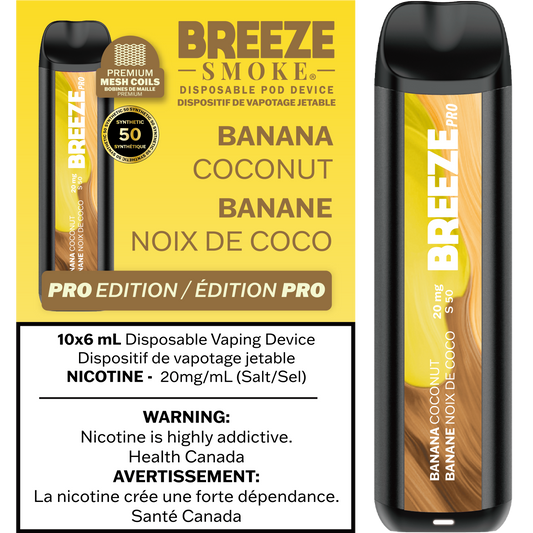 Breeze Pro Synthetic 50 2000 Banana Coconut 20mg/mL disposable (Provincial) {12A}
