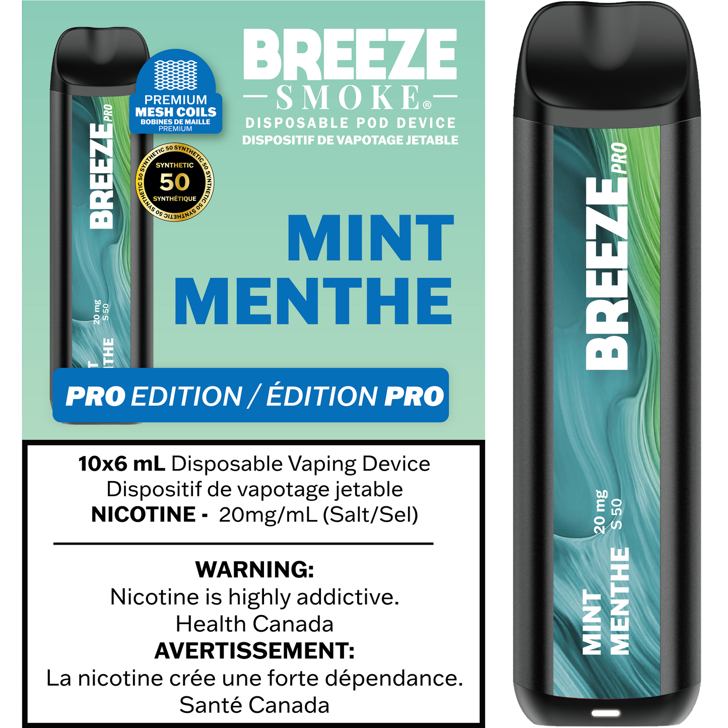 Breeze Pro Synthetic 50 2000 Mint 20mg/mL disposable(Provincial)