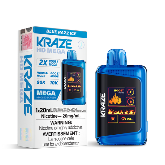 Kraze HD Mega 20K Blue Razz Ice 20mg/mL disposable (Provincial)