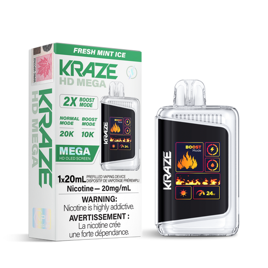 Kraze HD Mega 20K Fresh mint ice 20mg/mL disposable (Provincial)