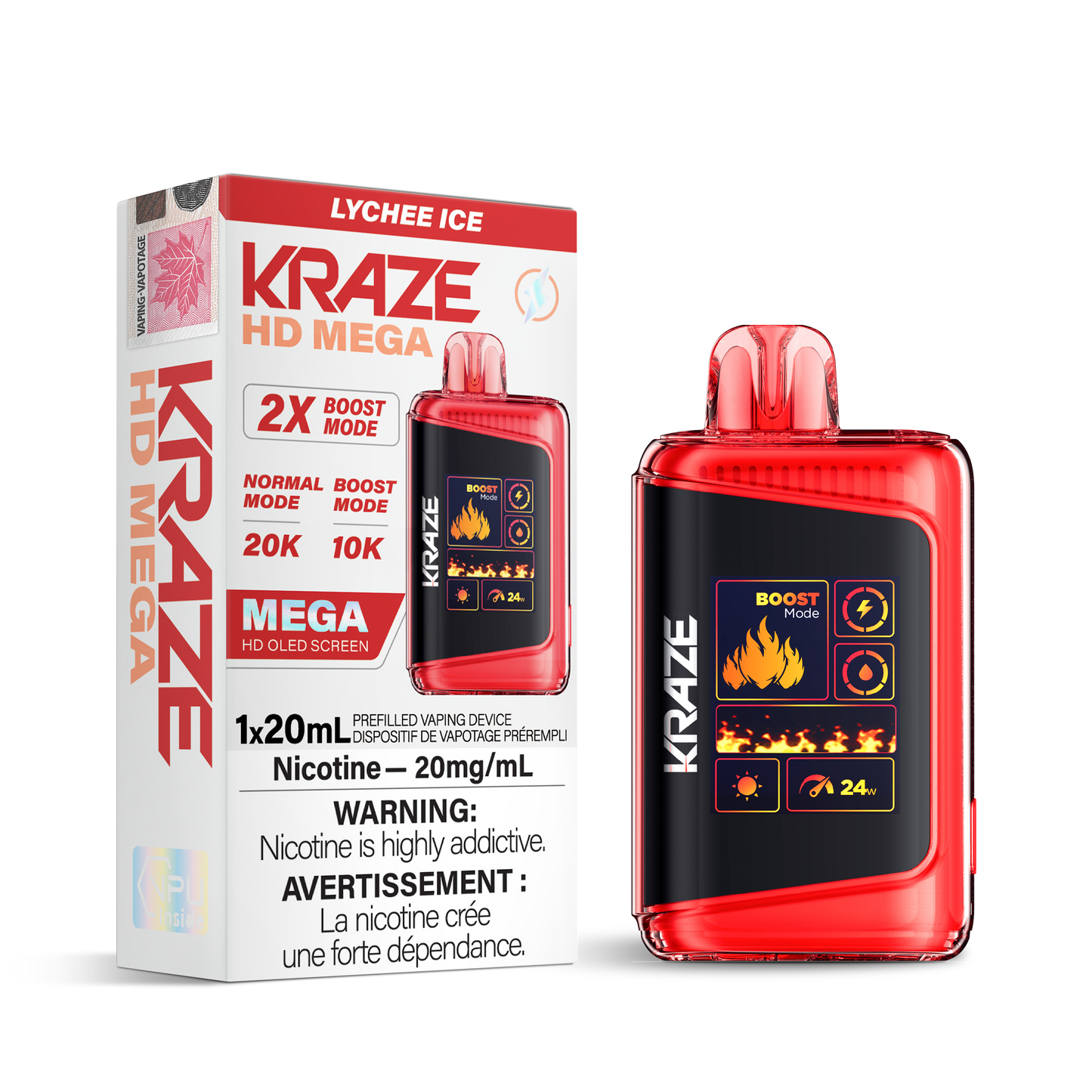 Kraze HD Mega 20K Lychee Ice 20mg/mL disposable (Provincial)