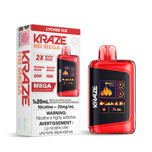 Kraze HD Mega 20K Lychee Ice 20mg/mL disposable (Provincial)