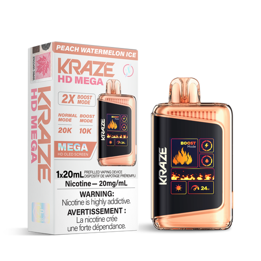 Kraze HD Mega 20K Peach Watermelon Ice 20mg/mL disposable (Provincial)